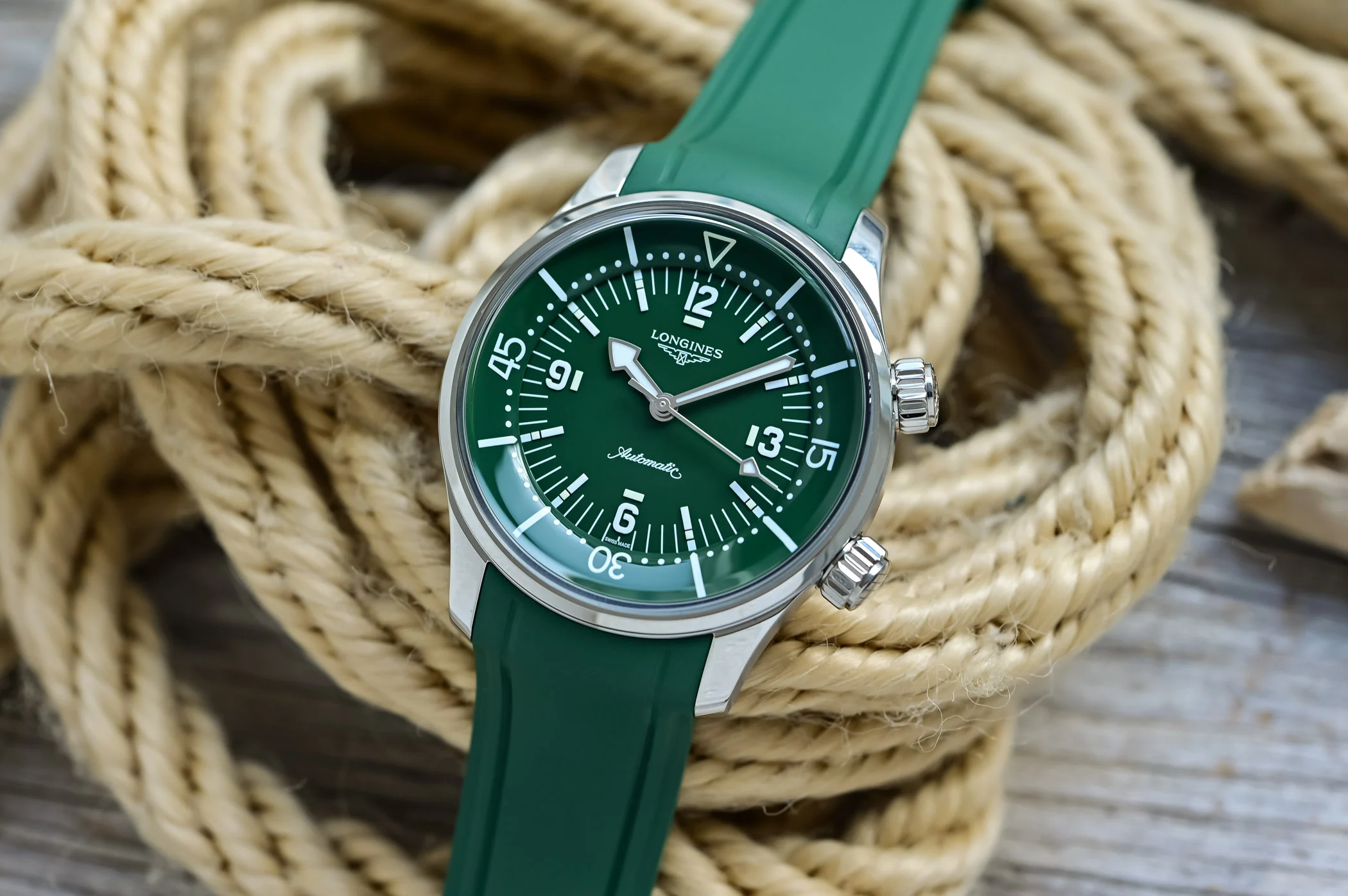 First Look – Revisiting the Longines Legend Diver, with the new Green-on-Green Rubber Edition